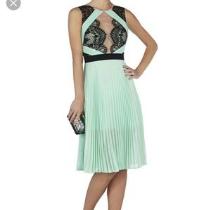Bcbg max azria Arianne mint aqua black lace pleated chiffon Midi dress 2